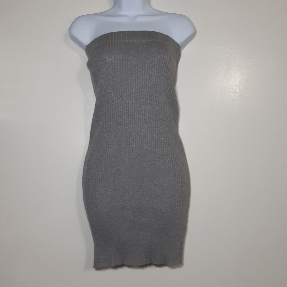 LF Mieeion Gray Ribbed Combo Skirt/Strapless Mini Dress Medium NWT